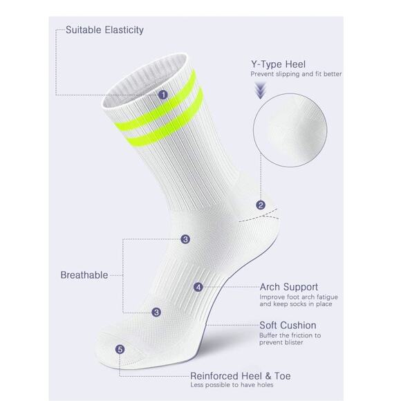Airacker Athletic Socks Calf Performance Cushioned Breathable Crew 6 Pairs S6 - Picture 3 of 8